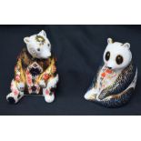 A Royal Crown Derby paperweight, Panda, gold stopper, boxed; another, Old Imari Honey Bear,