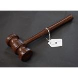 Treen - a gavel, turned of exotic timber,