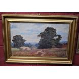 English School (early 20th century) Hayricks and Heathland oil on board, 30.