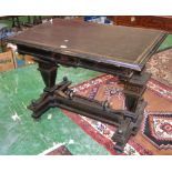 A 19th century Flemish ebonised library table, moulded rectangular top above a frieze drawer,