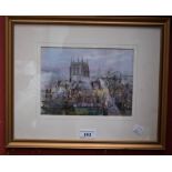 Michael Crawley St Werburgh's from the Rooftops, Derby signed, titled to verso, watercolour,