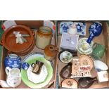 Ceramics - a trio of salt glazed stoneware/terracotta twin handled bowls;