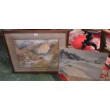 J E Hodgkin A pair, Winter and The Treacherous River signed, watercolour,