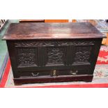 An 18th century oak blanket chest, of large proportions,