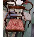 A matched pair of Victorian balloon back chairs; a William IV mahogany armchair,