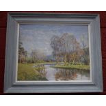 English School (20th century) Springtime on the River Dove oil on board,