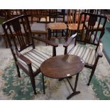A pair of early 20th century mahogany side chairs, rounded rectangular back,
