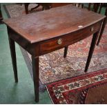 A George III mahogany bow front side table, moulded top above a single long frieze drawer,