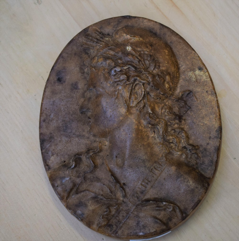 A large 19th century French wax seal, in relief with portrait profile bust of Marianne,