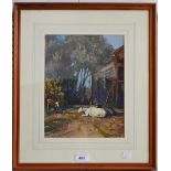 Michael Crawley A Corner of the Farm, Ingleby, Derbyshire signed, titled to verso, watercolour,