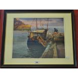 Michael Crawley Pulling in the Nets, Bamborough, Northumberland signed, watercolour,