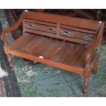 A 20th century hardwood child's chair-back sofa/bench, elongated quadrant shaped cresting rail,