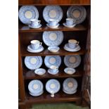 A Royal Crown Derby blue and white Wilmot pattern part tea service, comprising cups, saucers,