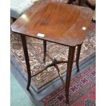 An Edwardian mahogany occasional table, shaped square top, splayed legs,