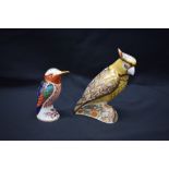 A Royal Crown Derby paperweight, Citron Cockatoo, gold stopper, boxed; another, Humming Bird,