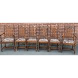 A set of six early 20th century oak bobbin turned dining chairs