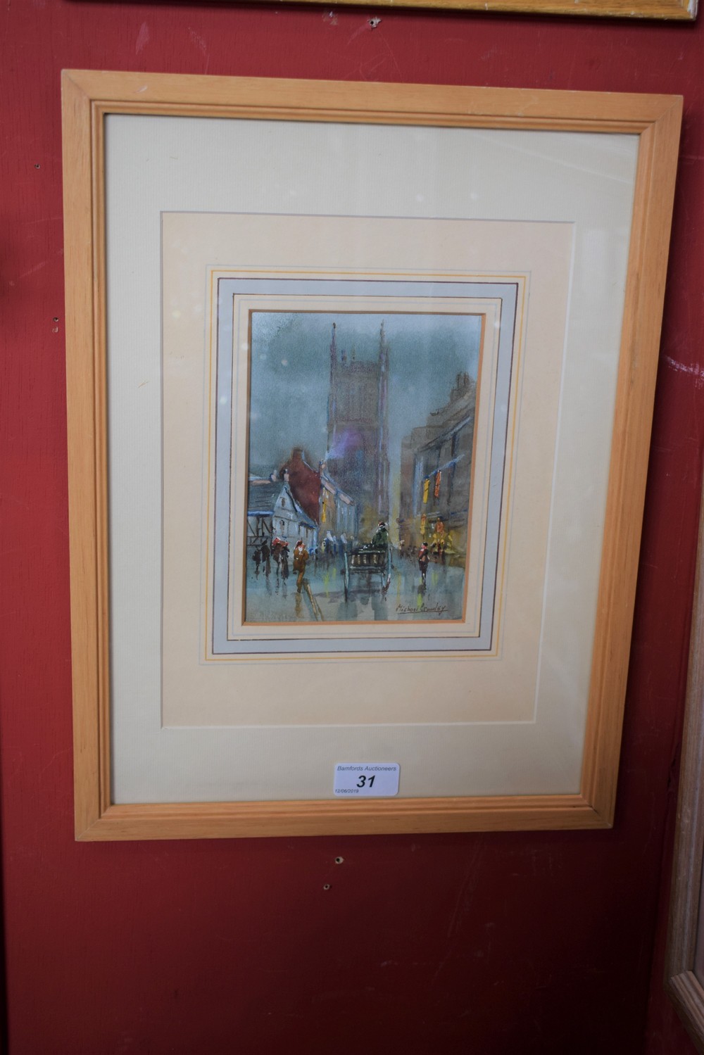 Michael Crawley The Cathedral from Queen Street, Derby signed, watercolour,