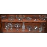 Glassware - a quantity including cake stands; a cheese stand and cover; a celery jar; bowls;