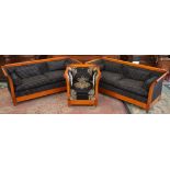 A pair of contemporary mahogany framed Biedermeier type sofas;