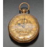 A Victorian 18ct gold open face pocket watch, Jas Brindley, Newcastle, ornate floral gilt dial,