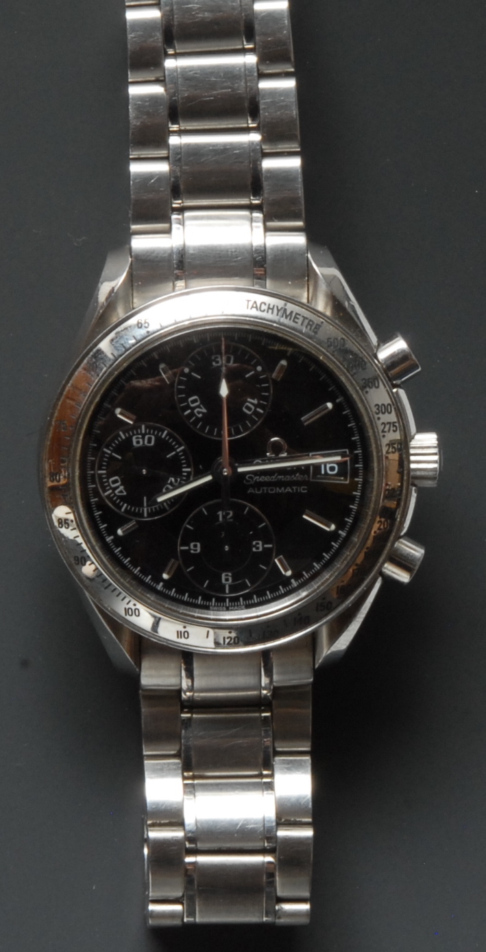Omega - a gentleman's speedmaster automatic wristwatch, ref 35135000, black dial,