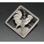A Georg Jensen silver brooch designed by Arno Malinowski, open cast with a standing cockeral ,
