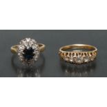 Rings - an Edwardian diamond line ring, linear set with five graduated old cut diamonds,