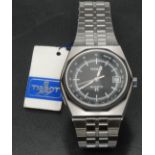 Tissot; a Gentleman's 1970's Retro F1 Quartz Wristwatch, signed black and slate grey dial,