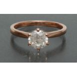 A diamond solitaire ring, round brilliant cut diamond approx 1.