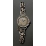 A Sanders Kensington diamond set cocktail watch, silver dial, Arabic numerals,