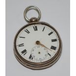 An 18th century silver pocket watch, Roman numerals, subsidiary seconds dial,
