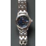 Omega - a ladies Seamaster 120 wristwatch, Ref 25818100, wave crest blue dial, silver baton markers,