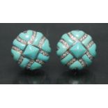 A pair of Italian Oro Trend turquoise and diamond adjustable pierced or clip action earrings,