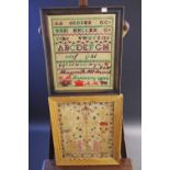A late 19th century sampler, embroidered with Adam and Eve and the tree of life,