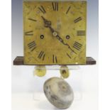 A small George III longcase or wall clock movement, the 20.5cm square brass dial inscribed Jno.