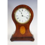 A Sheraton revival mahogany balloon shaped mantel clock, French movement,