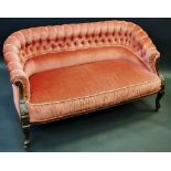 A Victorian mahogany button back two-seat sofa, upholstered in pink, c.