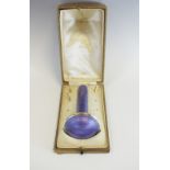 Asprey - an early 20th century purple enamel parasol handle, 11cm long, import marks,