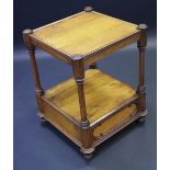 A Gothic revival oak two-tier square occasional table, single drawer to under tier, c.