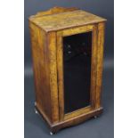 A Sheraton Revival burr walnut music pier cabinet, satinwood inlay throughout,