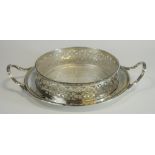 A Victorian silver and glass two-handle sweatmeat/butter dish, pierced sides, beaded rims,