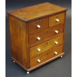 Miniature furniture - a late Victorian/Edwardian miniature mahogany chest of two short,