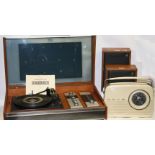 A Deccasound Compact 2 record player/radio with speakers, teak cased, c.