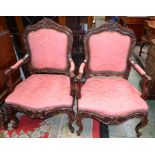 A pair of Louis XV Revival open armchairs,