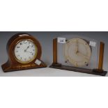 A mahogany inlaid mantel clock, converted to battery; another,