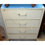 A mid-20th century painted chest of four long drawers, 77.