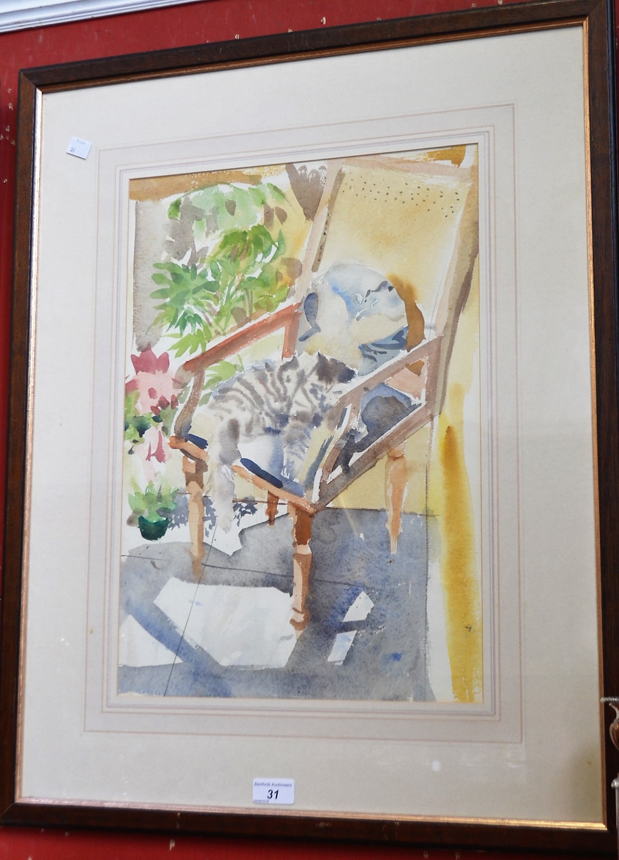 Impressionist School Cat Lazing on a Chair unsigned, watercolour, 48.5cm x 33.