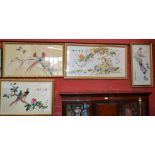 Oriental Interest - a large embroidered panel, fanciful birds, ducks, etc,