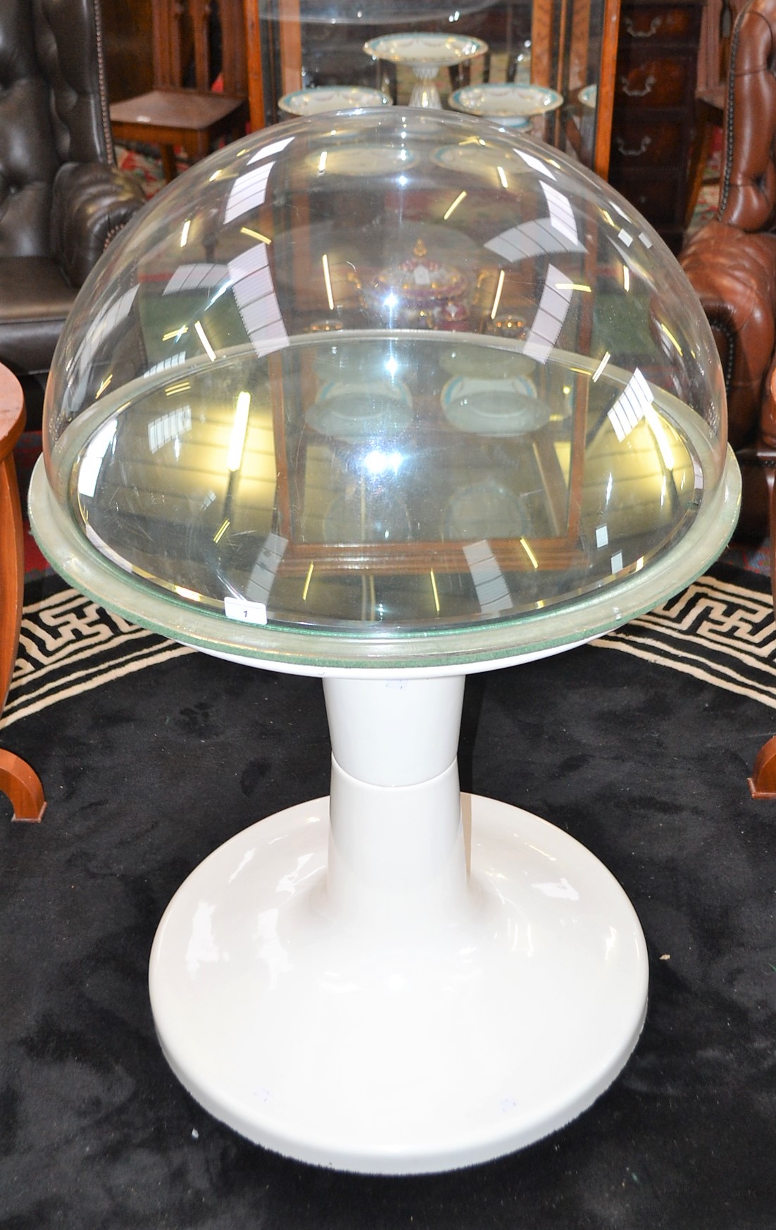 A retro mid-20th century design display/bijouterie stand, domed top enclosing a mirror,