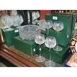 Glassware - pair of Tyrone Crystal brandy balloons, boxed; a pair of hock glasses,